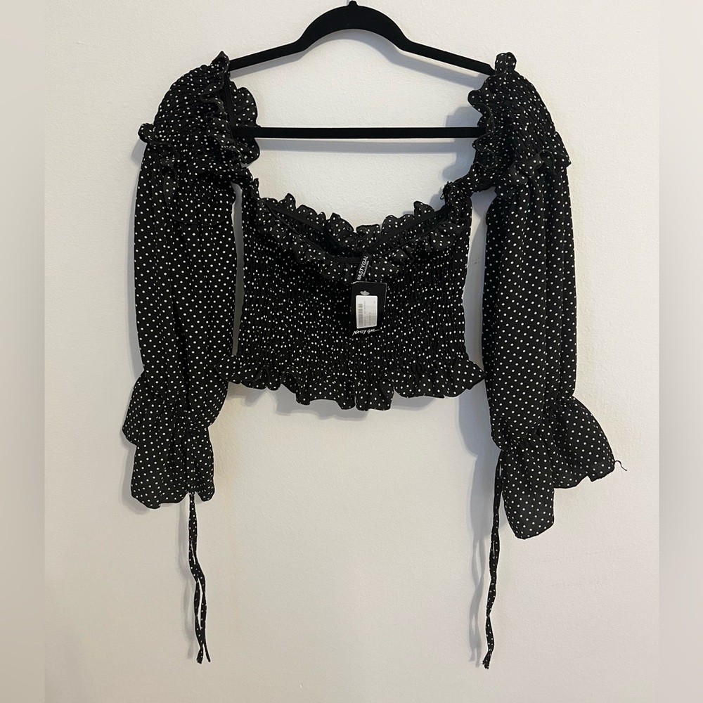 Nastygal new with tags cropped off the shoulder shirt